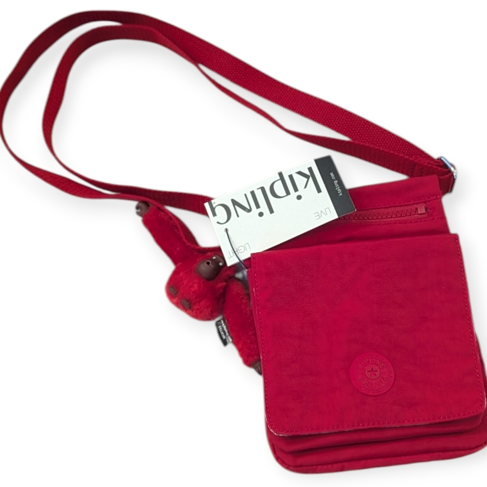 Kipling, New El Dorado, Red Mini Crossbody Bag With Monkey